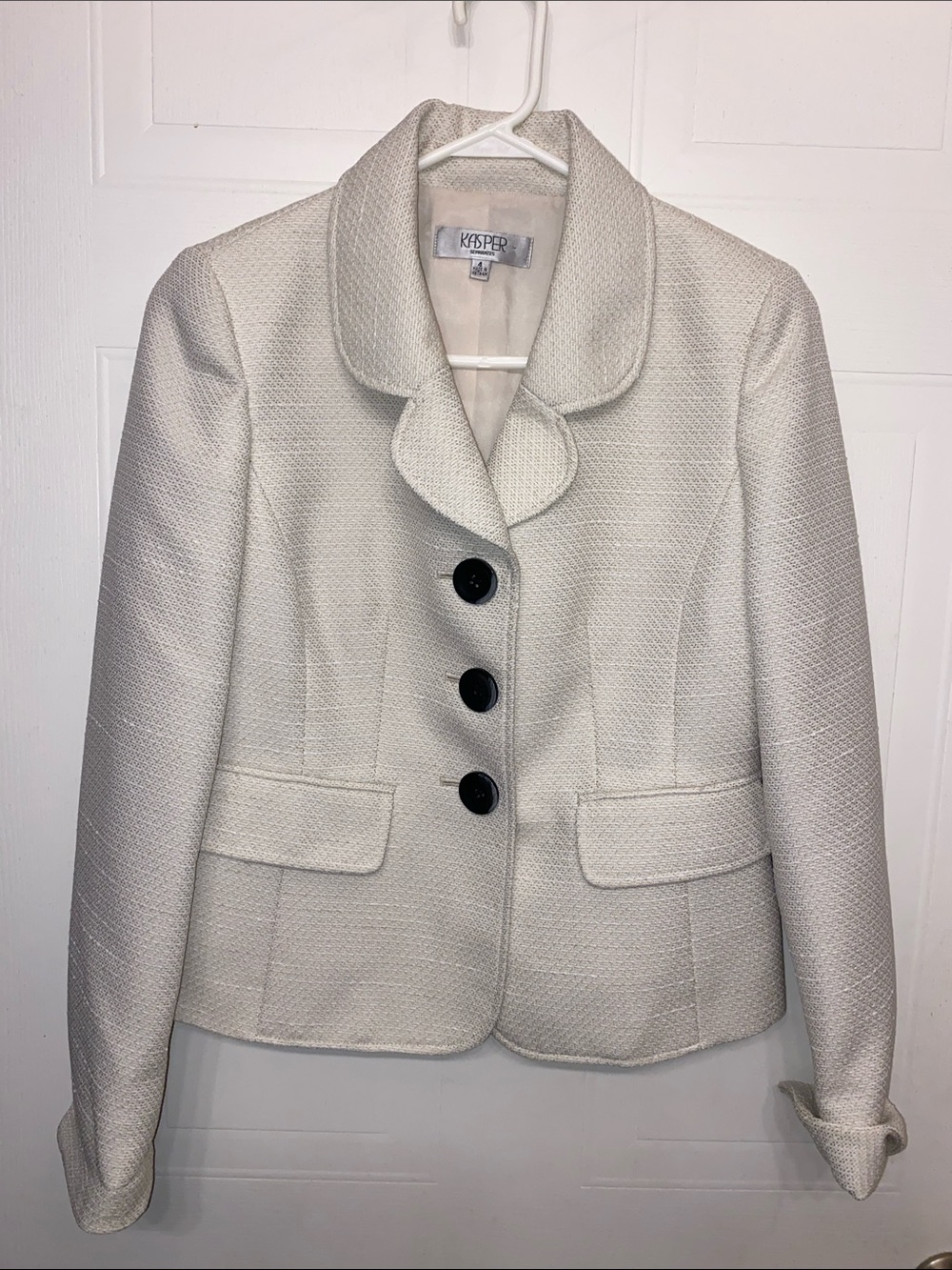 Kasper Cream Textured Button Blazer